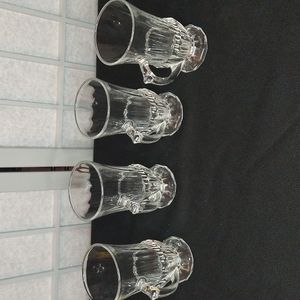 Vintage Soga Japan Mugs Handled Cups Clear Pressed Glass Set Of 4